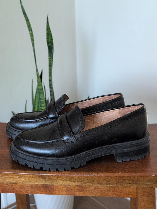 Madewell Shoes - Madewell Black Leather Lug-Sole Penny Loafers